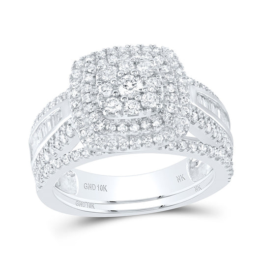 10K White Or Rose Gold Round Diamond Square Bridal Wedding Ring Band Set, Womens Size: 5-10