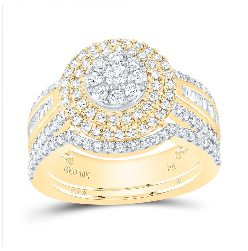 10K Yellow Or White Or Rose Gold Round Diamond Cluster Bridal Wedding Ring Band Set, Womens Size: 5-10