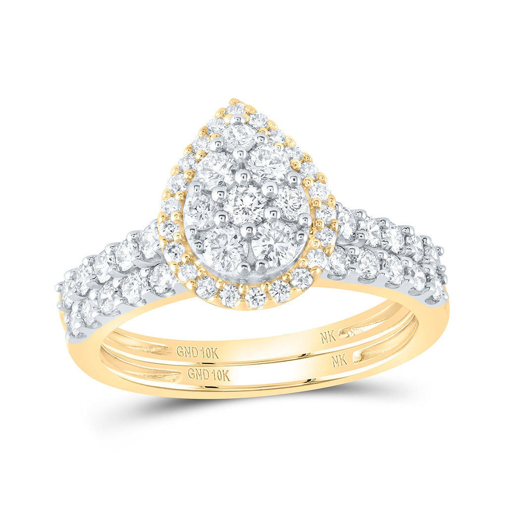 10K Yellow Or White Or Rose Gold Round Diamond Teardrop Bridal Wedding Ring Band Set , Womens Size: 5-10