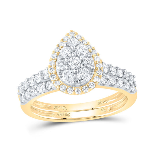 10K Yellow Or White Or Rose Gold Round Diamond Teardrop Bridal Wedding Ring Band Set , Womens Size: 5-10