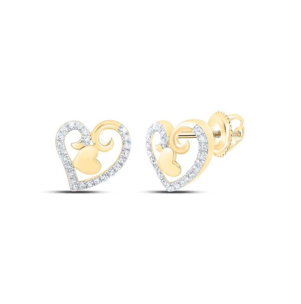 10K Yellow Or White Or Rose Gold Womens Round Diamond Heart Earrings