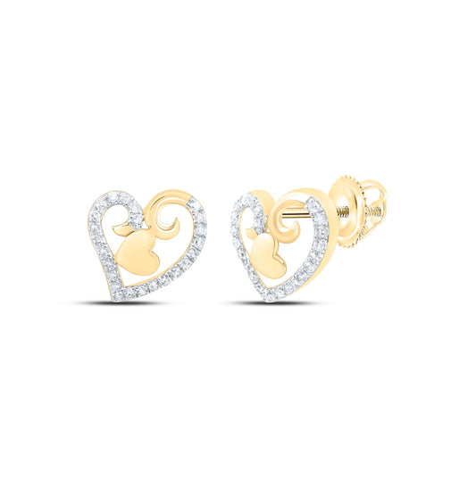 10K Yellow Or White Or Rose Gold Womens Round Diamond Heart Earrings