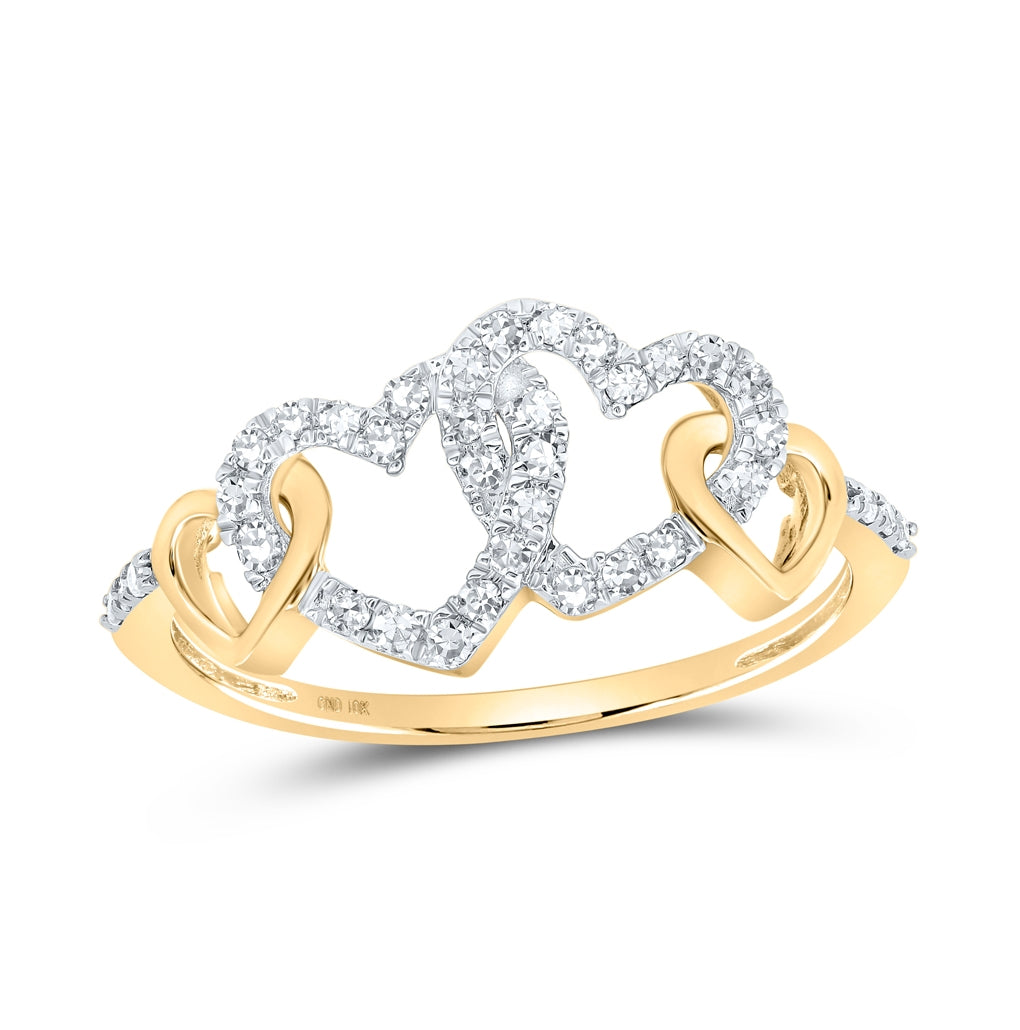 10K Yellow Or White Or Rose Gold Womens Round Diamond Double Heart Ring , Womens Size: 5-10