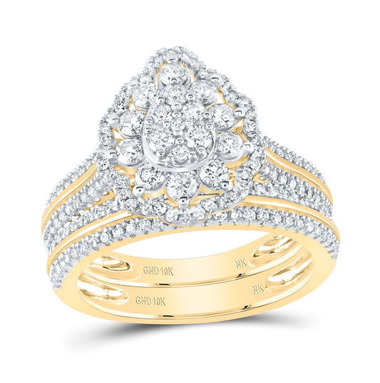 10K Yellow Or White Or Rose Gold Round Diamond Teardrop Bridal Wedding Ring Band Set , Womens Size: 5-10