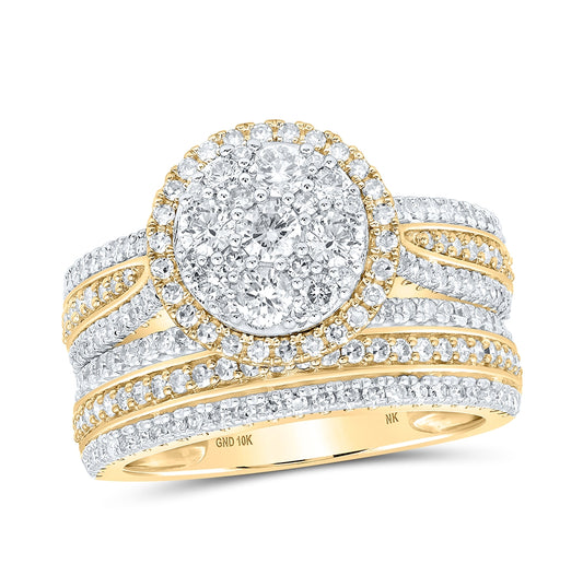 10K Yellow Or Rose Gold Round Diamond Cluster Bridal Wedding Ring Band Set, Womens Size: 5-10