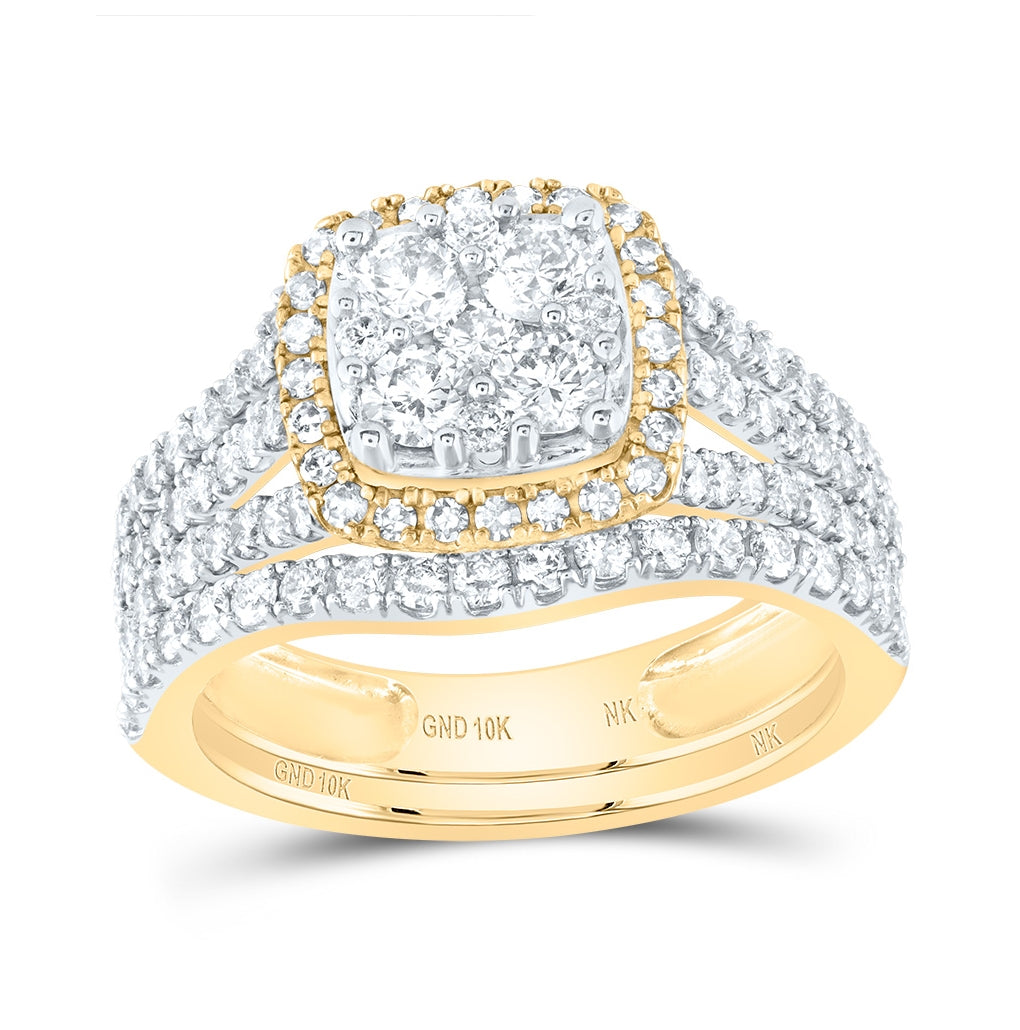 10K Yellow Or White Or Rose Gold Round Diamond Square Bridal Wedding Ring Band Set, Womens Size: 5-10