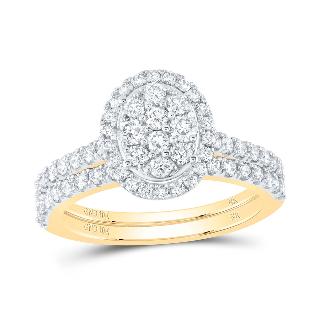 10K Yellow Or White Or Rose Gold Round Diamond Oval Bridal Wedding Ring Band Set , Womens Size: 5-10