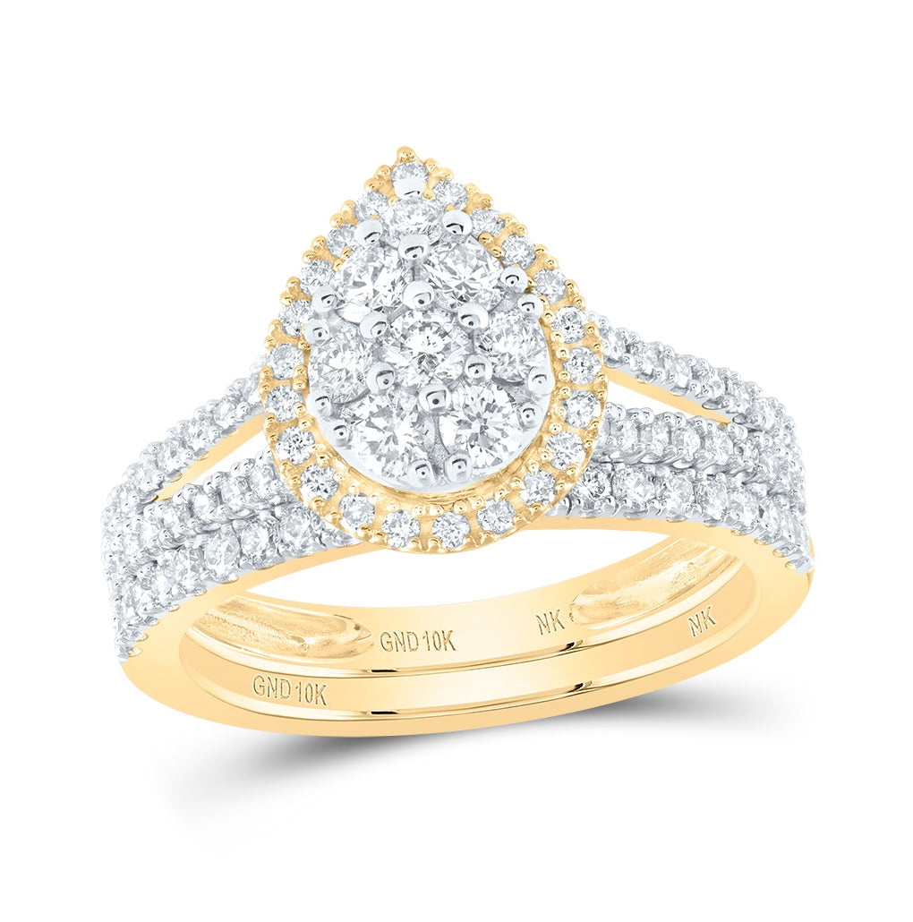 10K Yellow Or White Or Rose Gold Round Diamond Teardrop Bridal Wedding Ring Band Set , Womens Size: 5-10
