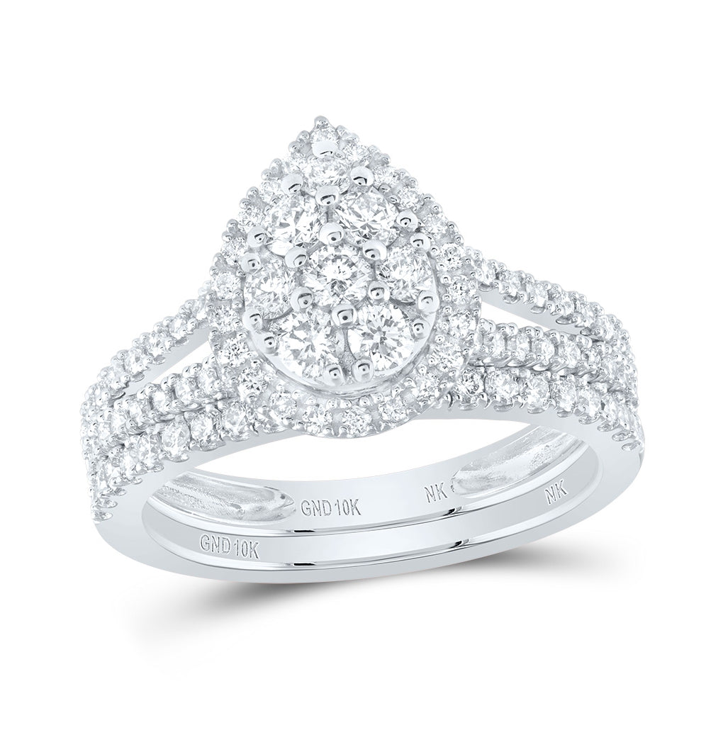 10K Yellow Or White Or Rose Gold Round Diamond Teardrop Bridal Wedding Ring Band Set , Womens Size: 5-10
