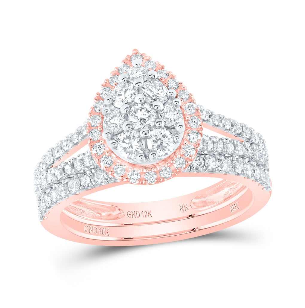10K Yellow Or White Or Rose Gold Round Diamond Teardrop Bridal Wedding Ring Band Set , Womens Size: 5-10