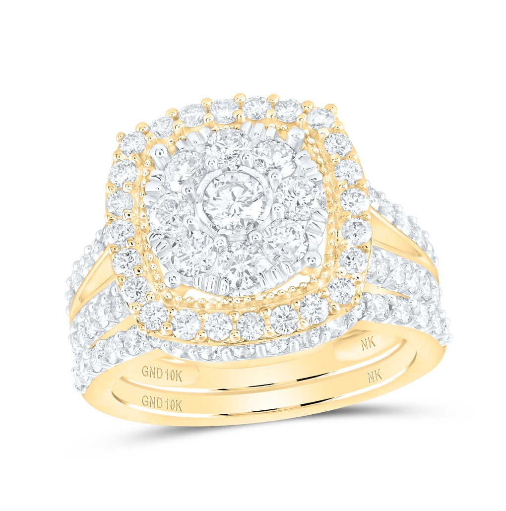 10K Yellow Or White Or Rose Gold Round Diamond Cluster Bridal Wedding Ring Band Set, Womens Size: 5-10