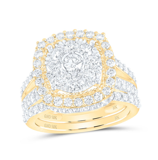 10K Yellow Or White Or Rose Gold Round Diamond Cluster Bridal Wedding Ring Band Set, Womens Size: 5-10