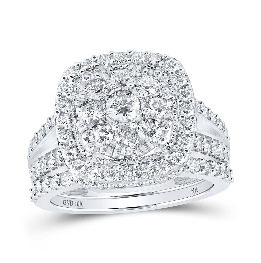 10K Yellow Or White Or Rose Gold Round Diamond Cluster Bridal Wedding Ring Band Set, Womens Size: 5-10