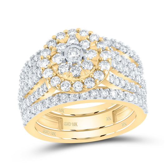 10K Yellow Or Rose Gold Round Diamond Bridal Wedding Ring Band Set, Womens Size: 5-10