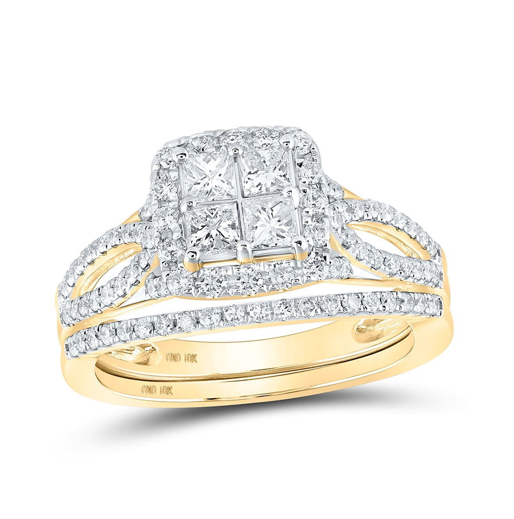10K Yellow Gold Princess Diamond Square Bridal Wedding Ring Band Set 1ctw, Womens Size: 5-10