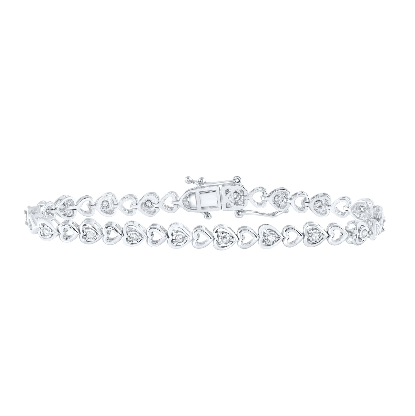 Sterling Silver Womens Round Diamond Halo Heart Bracelet 1/2 Cttw