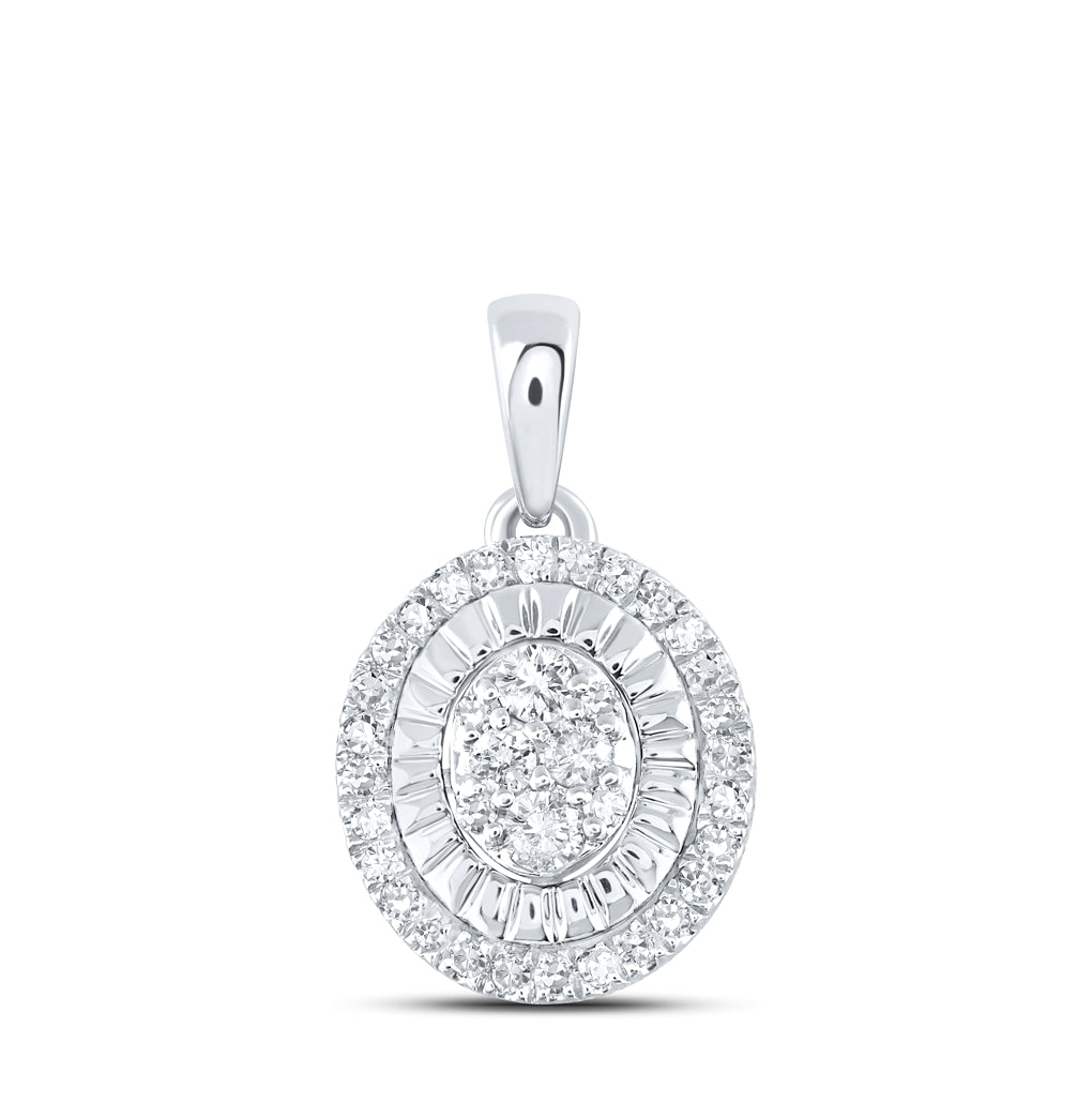 Sterling Silver Womens Round Diamond Oval Pendant 1/5ctw, Length: 0.62 Inch Width: 0.36 Inch
