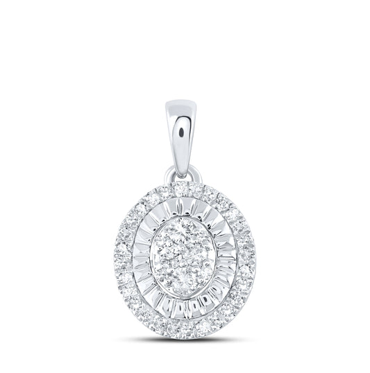 Sterling Silver Womens Round Diamond Oval Pendant 1/5ctw, Length: 0.62 Inch Width: 0.36 Inch