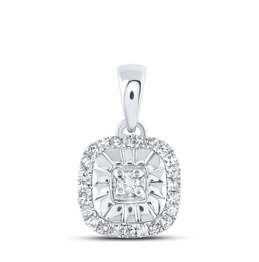 Sterling Silver Womens Round Diamond Square Pendant 1/8ctw, Length: 0.55 Inch Width: 0.3 Inch