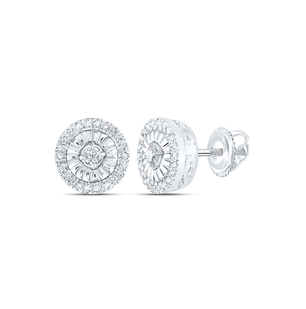 Sterling Silver Womens Round Diamond Circle Earrings 1/5ctw, Length: 0.28 Inch Width: 0.28 Inch