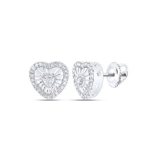 Sterling Silver Womens Round Diamond Heart Earrings 1/4ctw, Length: 0.3 Inch Width: 0.3 Inch