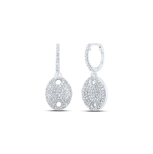 10K White Or Rose Gold Womens Round Diamond Oval Dangle Earrings