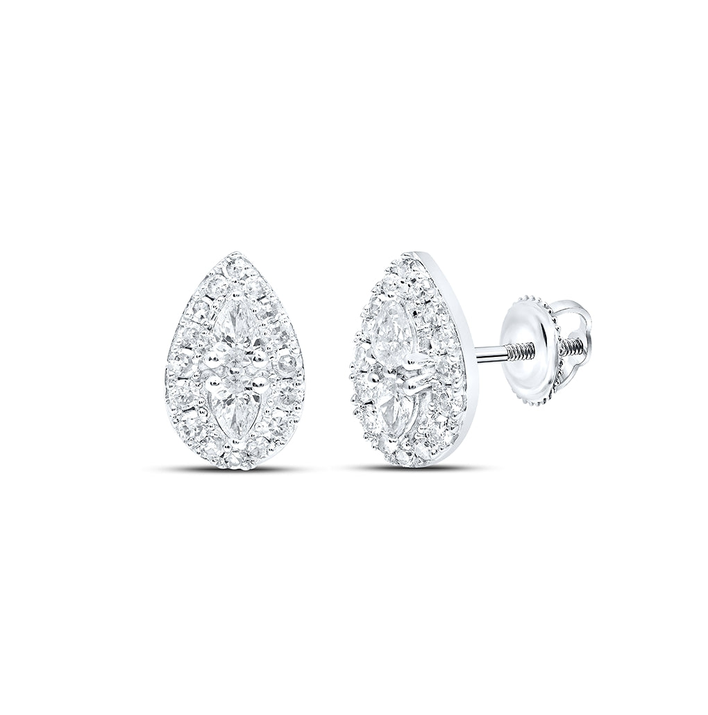 10K White Or Yellow Gold Womens Pear Diamond Teardrop Earrings