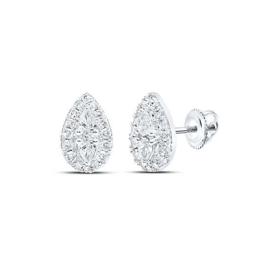 10K White Gold Womens Pear Diamond Teardrop Earrings 3/8 Cttw