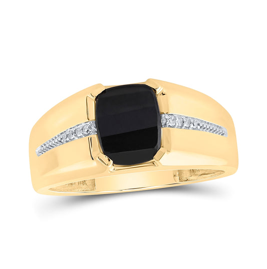 10K Yellow Or White Or Rose Gold Mens Cushion Onyx Diamond Band Ring , Mens Size: 7-13