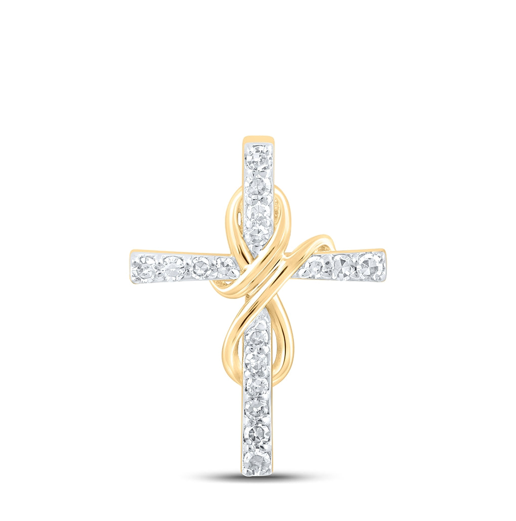 10K Yellow Or Rose Gold Womens Round Diamond Cross Pendant
