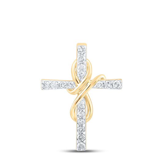 10K Yellow Or Rose Gold Womens Round Diamond Cross Pendant
