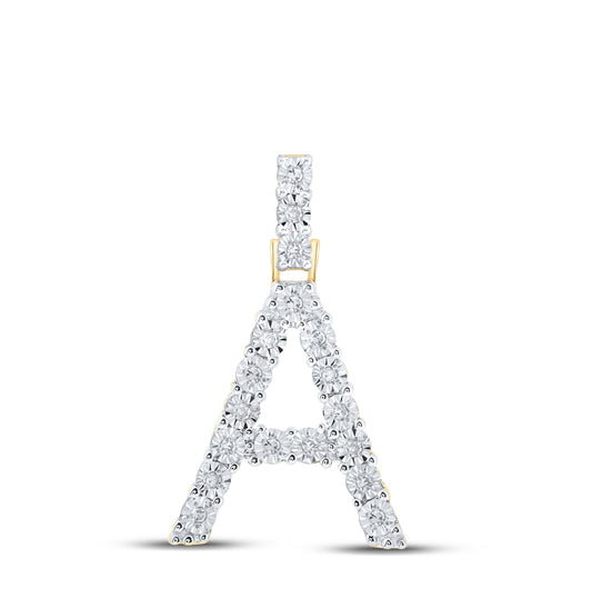 10K Yellow Or White Gold Womens Round Diamond Initial Letter Pendant, Length: 1 In, Width: 0.6 In