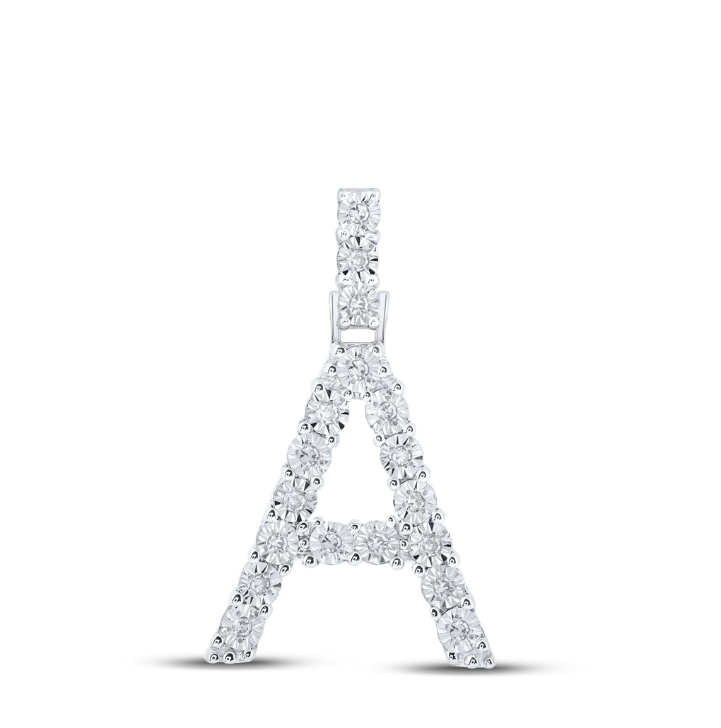 10K Yellow Or White Gold Womens Round Diamond Initial Letter Pendant, Length: 1 In, Width: 0.6 In