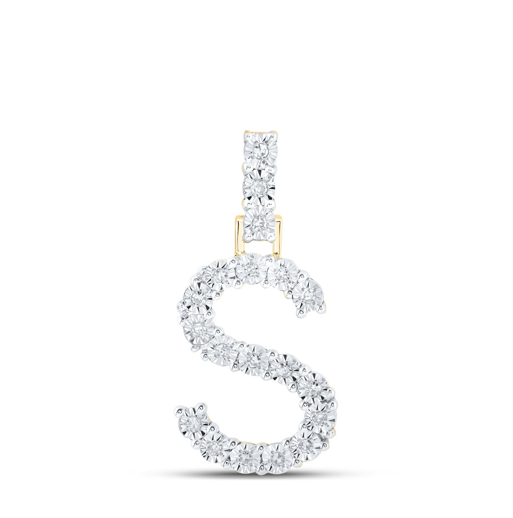 10K Yellow Or White Gold Womens Round Diamond Initial Letter Pendant, Length: 1 In, Width: 0.6 In