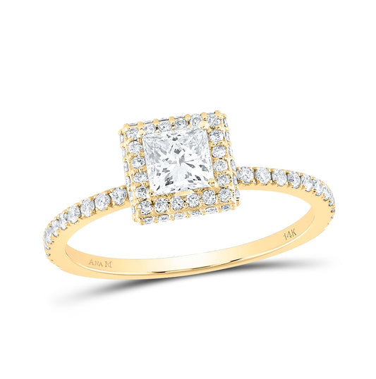 14K Yellow Or White Gold Princess Diamond Halo Bridal Wedding Engagement Ring 7/8 Cttw, Womens Size: 5-10