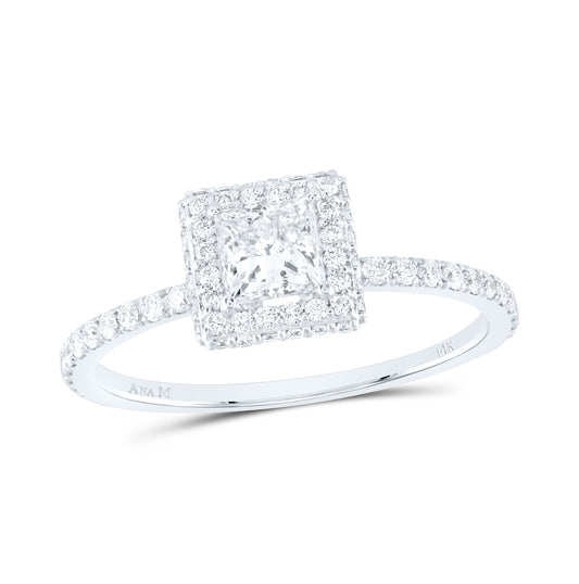 14K White Gold Princess Diamond Halo Bridal Wedding Engagement Ring 7/8 Cttw, Womens Size: 5-10