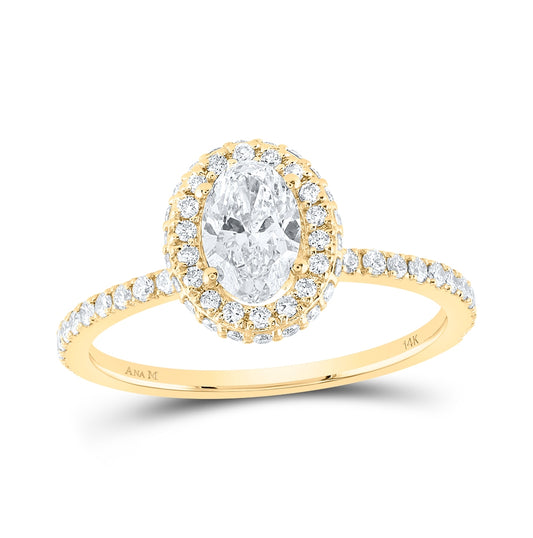 14K White Or Yellow Gold Oval Diamond Halo Bridal Wedding Engagement Ring , Womens Size: 5-10