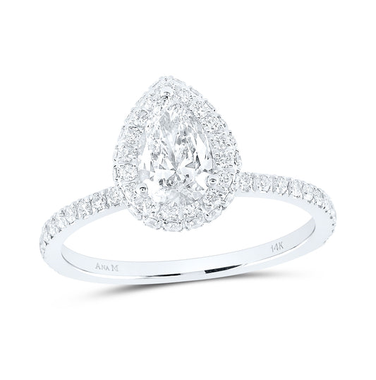 14K White Gold Pear Diamond Slender Halo Bridal Wedding Engagement Ring 1 Cttw, Womens Size: 5-10