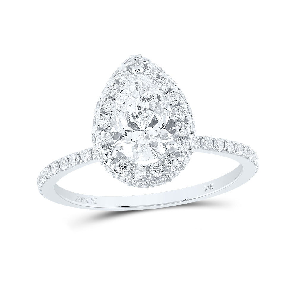 14K White Gold Pear Diamond Halo Bridal Wedding Engagement Ring 1-5/8 Cttw, Womens Size: 5-10