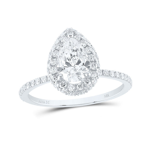14K White Gold Pear Diamond Halo Bridal Wedding Engagement Ring 1-5/8 Cttw, Womens Size: 5-10