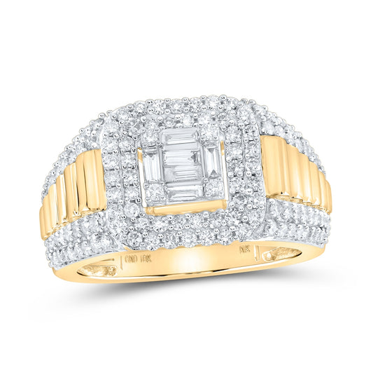 10K Yellow Or White Gold Mens Round Diamond Square Ring 1-1/2 Cttw, Mens Size: 7-13