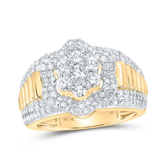 10K Yellow Or White Gold Mens Round Diamond Cluster Band Ring 1-7/8 Cttw, Mens Size: 7-13