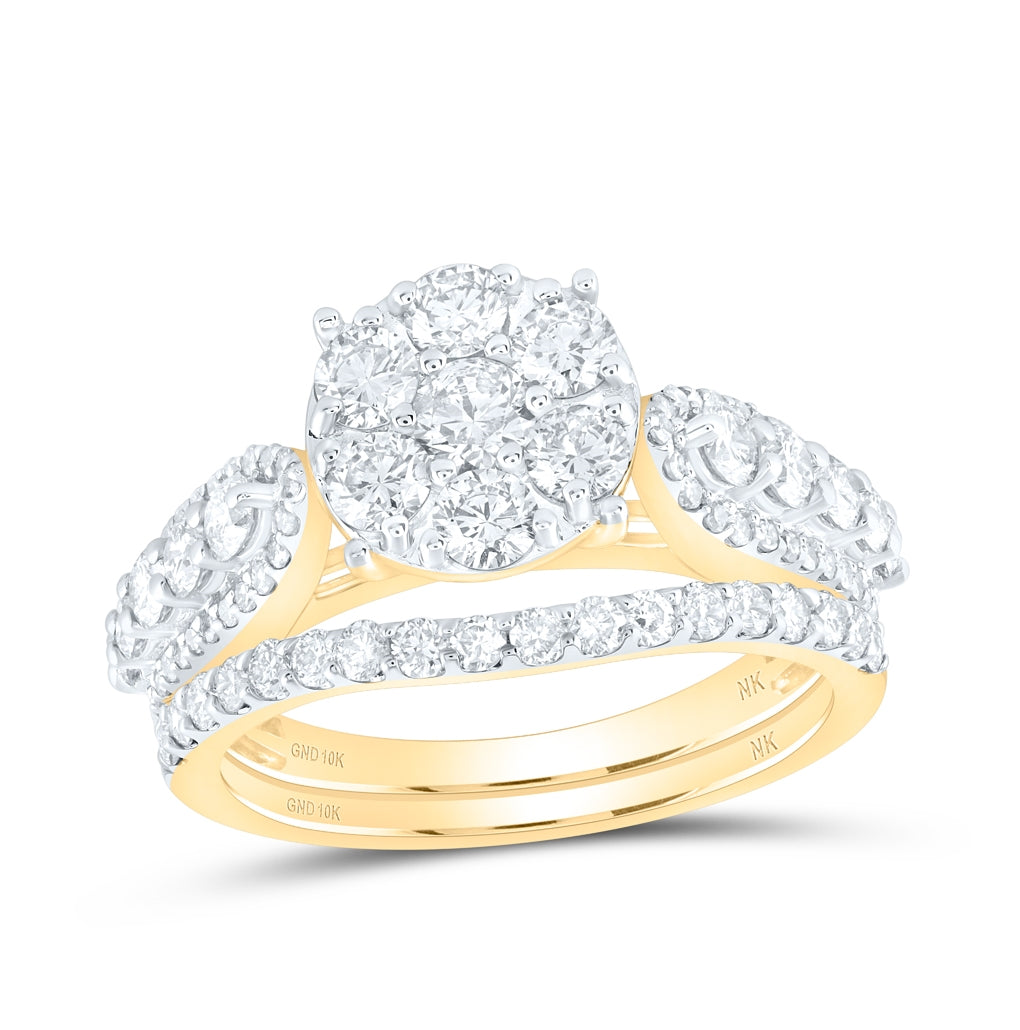 10K Yellow Or White Or Rose Gold Round Diamond Halo Bridal Wedding Ring Band Set, Womens Size: 5-10