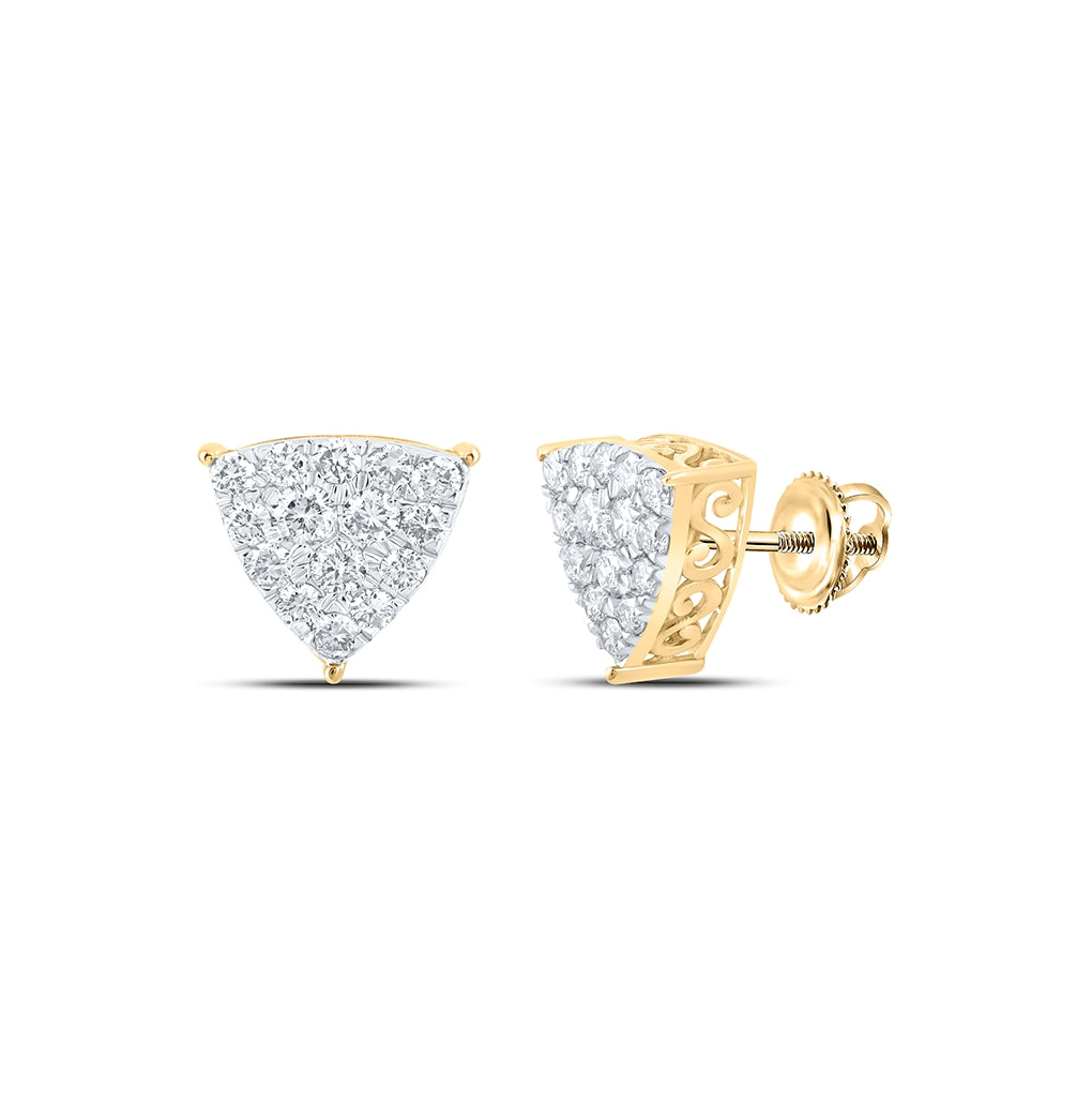 10K White Or Yellow Gold Womens Round Diamond Triangle Earrings