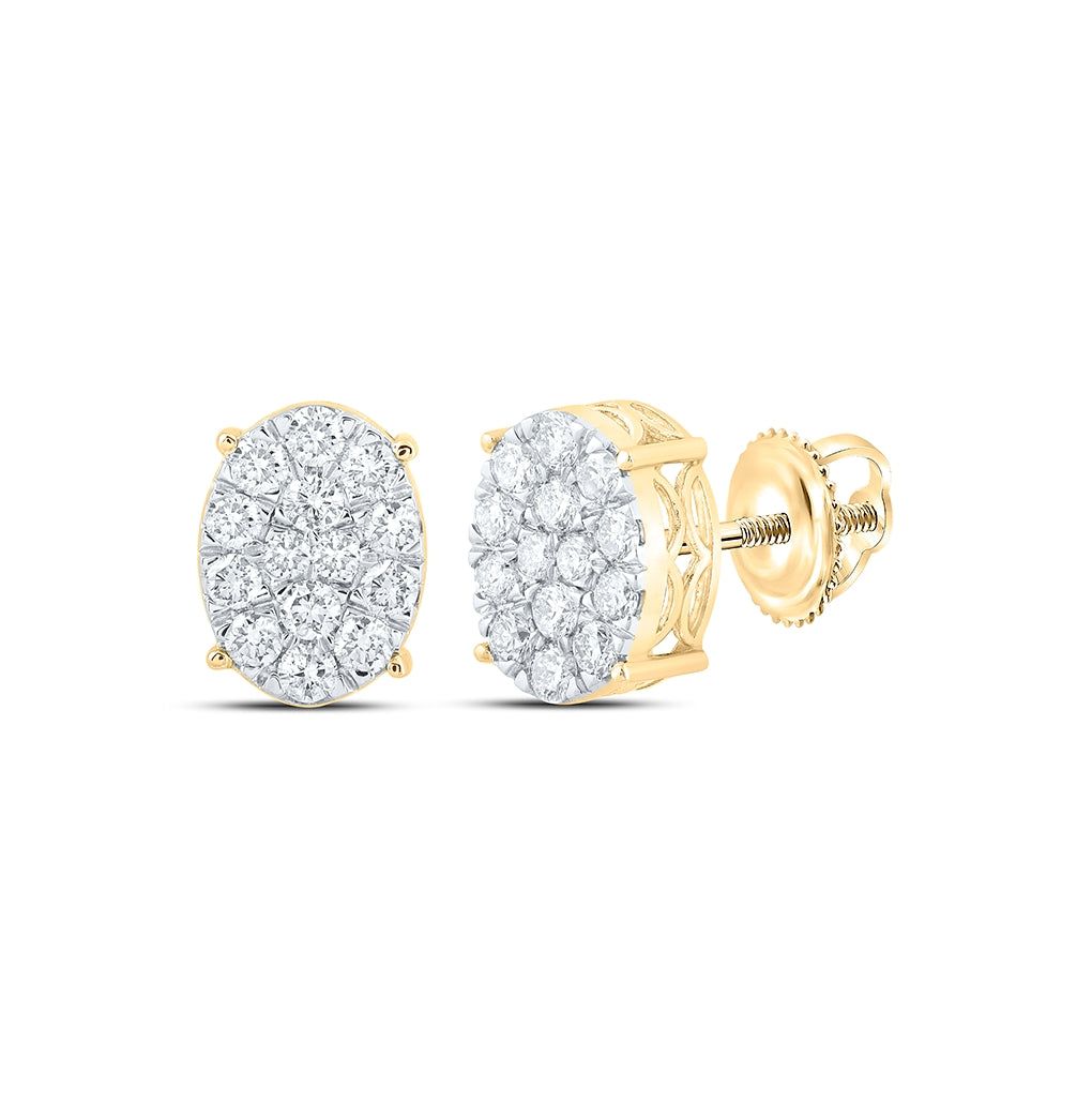 10K White Or Yellow Gold Womens Round Diamond Oval Earrings