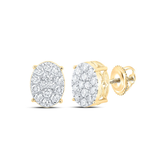 10K White Or Yellow Gold Womens Round Diamond Oval Earrings