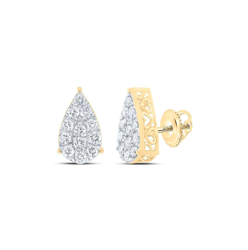 10K White Or Yellow Gold Womens Round Diamond Teardrop Earrings