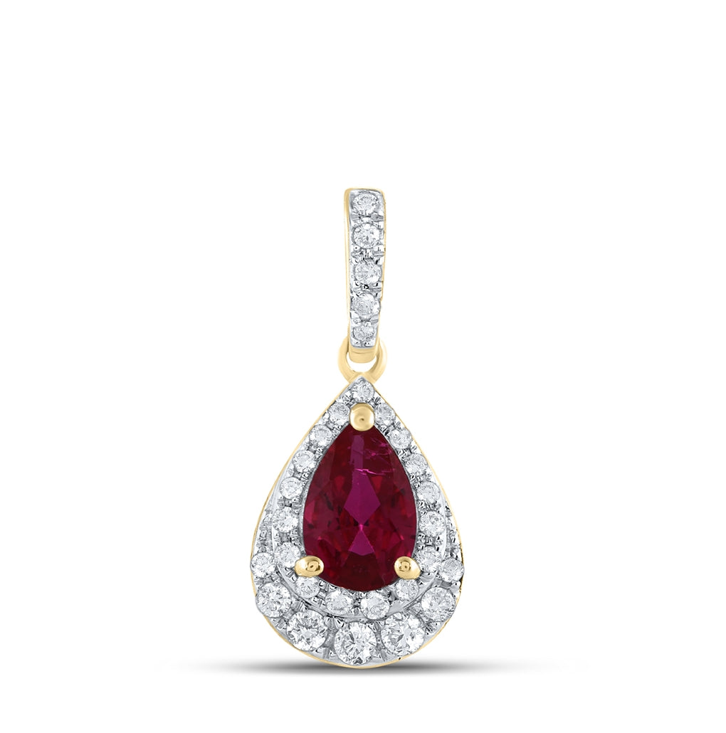 14K Yellow Gold Womens Pear Ruby Diamond Teardrop Pendant 5/8 Cttw