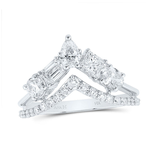14K White Gold Womens Princess Diamond Chevron Fashion Ring 1-3/8 Cttw, Womens Size: 5-10
