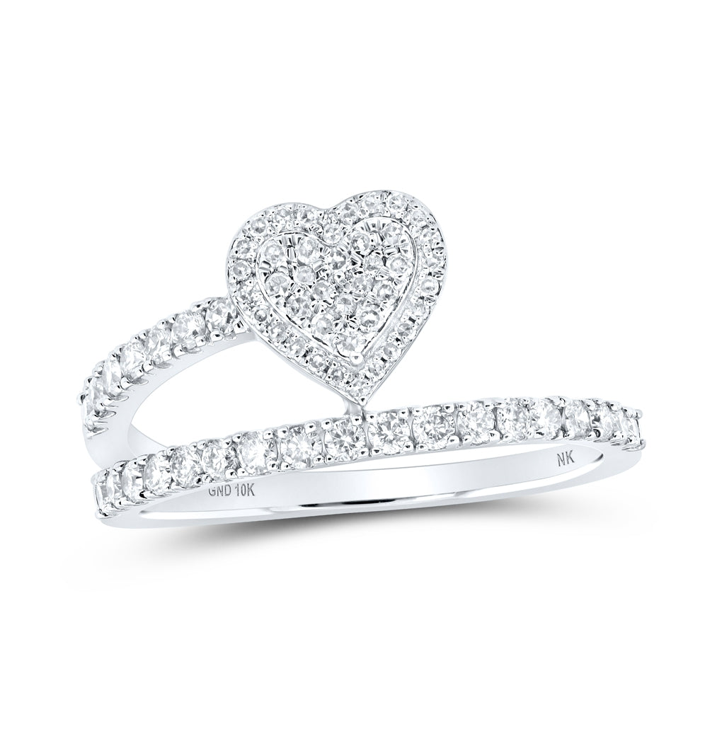 10K White Or Rose Gold Womens Round Diamond Heart Ring , Womens Size: 5-10